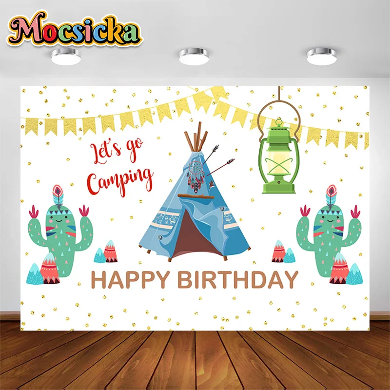 

Mocsicka Camping Theme Photography Backgrounds Cactus Tent Oil Lamp Decorative Backdrop Kids Portrait Photo Studio Booth