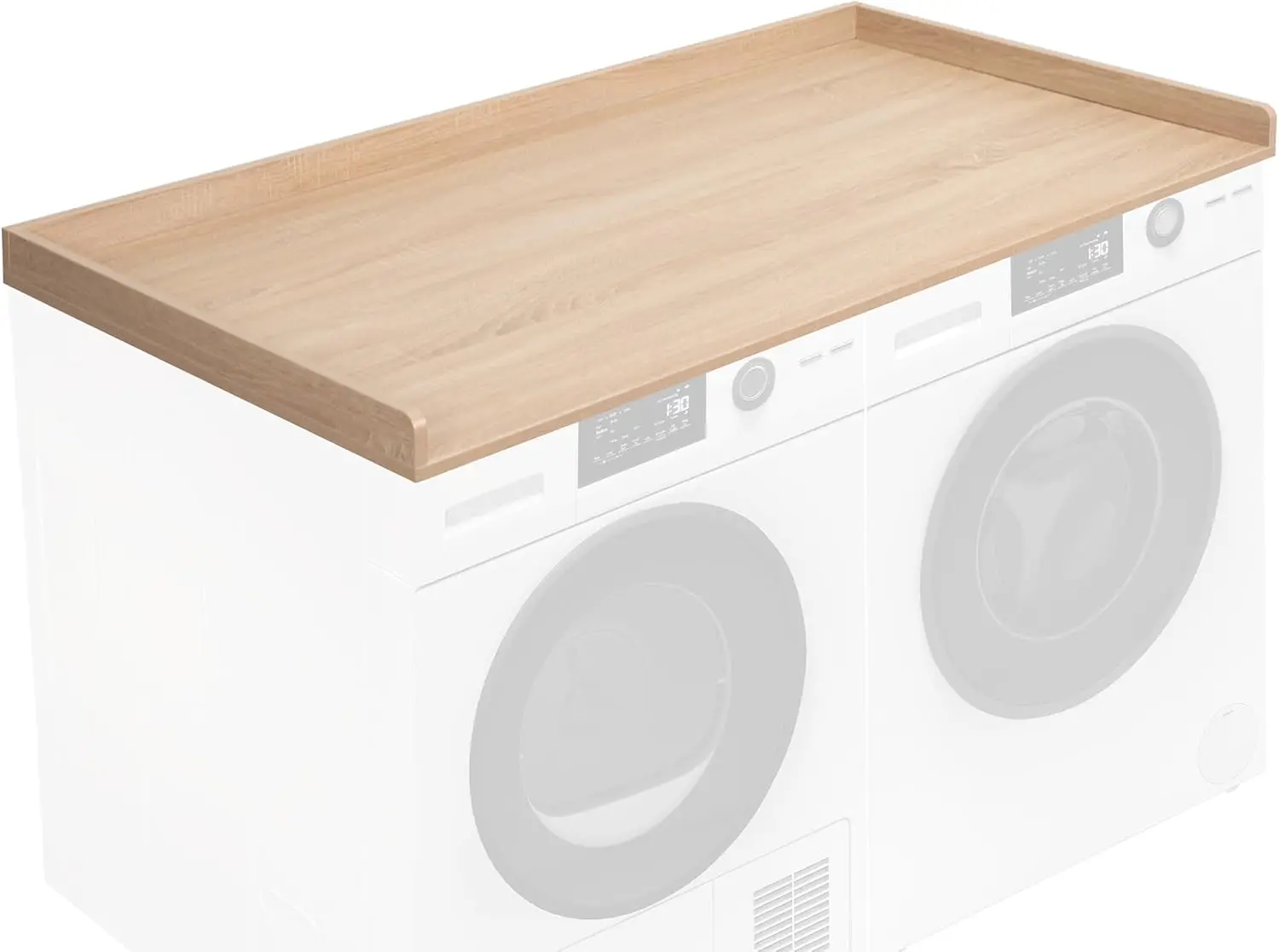 

Washer Dryer Countertop 54 Inch Laundry Room Storage Surface With Guard Rail Light Wood Finish