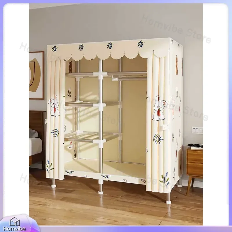 Simple Wardrobe Closet Bedroom Fabric Storage Cabinet Durable Portable Clothes Organizer Small Single Unit for Rental Home