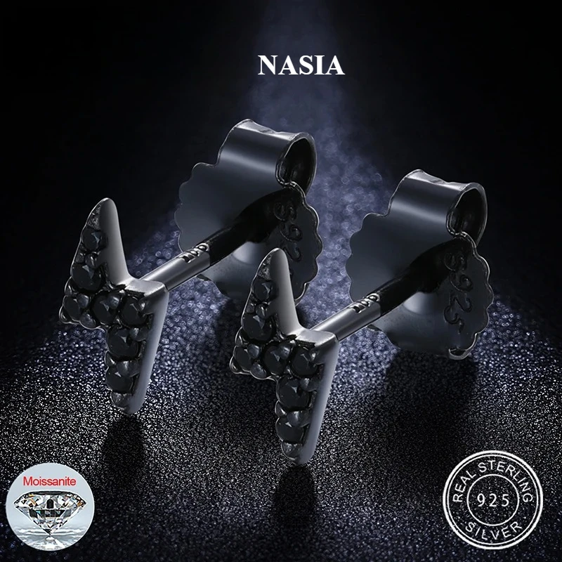 NASIA D VVS Black White Moissanite S925 Sterling Silver Lightning Stud Earrings Women Exquisite Student Girlfriend Jewelry 2026