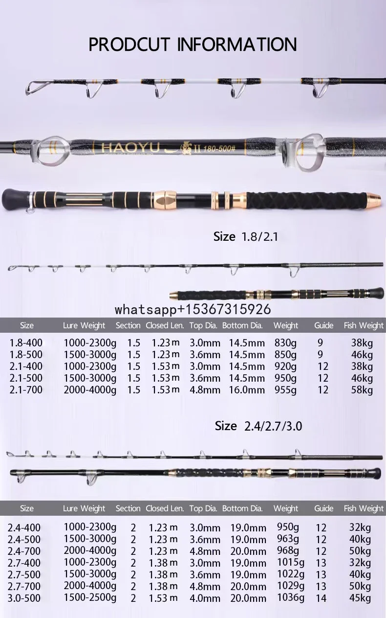 High r Boat Fishing Rods Deep Sea Fiberglass Fishing Trolling Rod