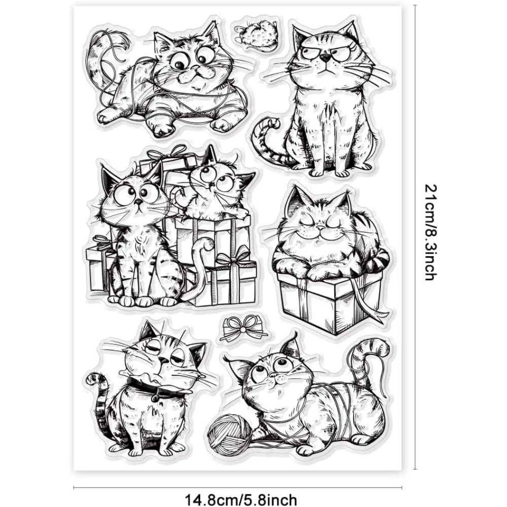 1Sheet Cartoon Gift Cat Clear Stamps Yarn Cat Clear Stamps Pet Cat Silicone Stamps for DIY Scrapbooking Photo Album Decorative