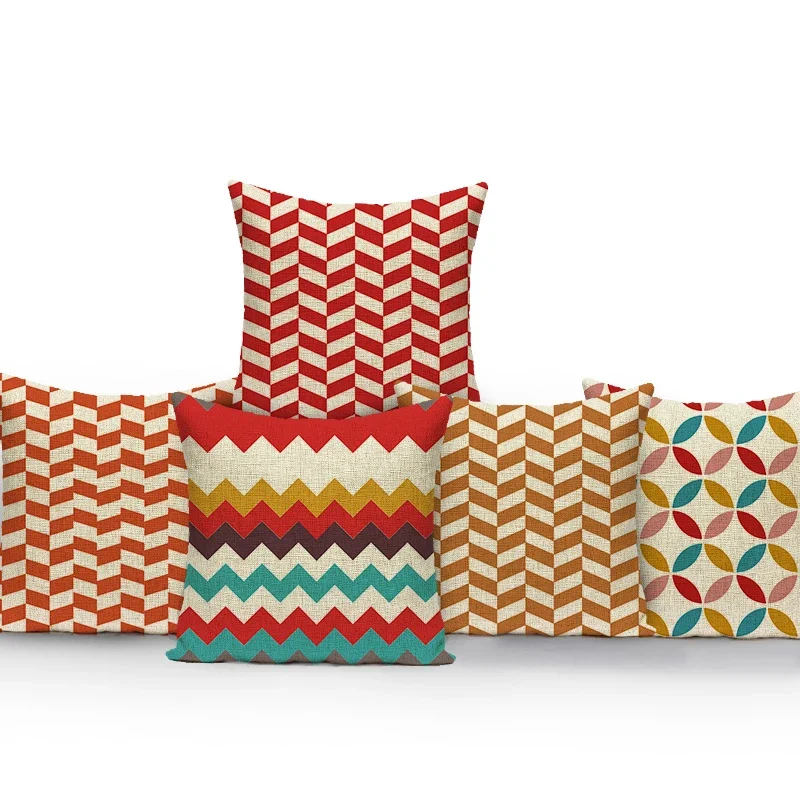 Decorative Throw Pillows Case Geometric Circle Dot Stripe Wave Waist Lumbar Pillows Cover Polyester Sofa Cushion Cover