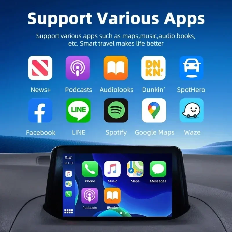 2in1 محول CarPlay السلكي إلى اللاسلكي وAndroid Auto Wireless Adapter Plug & Play WiFi Bluetooth Connect لسيارات Carplay السلكية