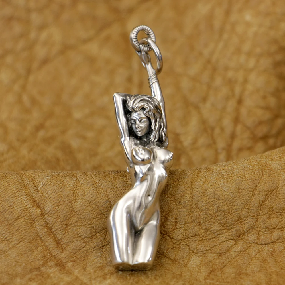 

LINSION 925 Sterling Silver Sexy Angel Girl Pendant Charms Jewelry TA378N