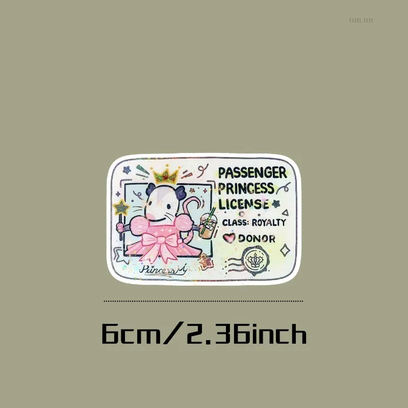 1PC Holographic Passenger Princess Sticker, Cute Pink Dress Crown Bubble Tea Wand Cartoon Waterproof Vinyl Decal