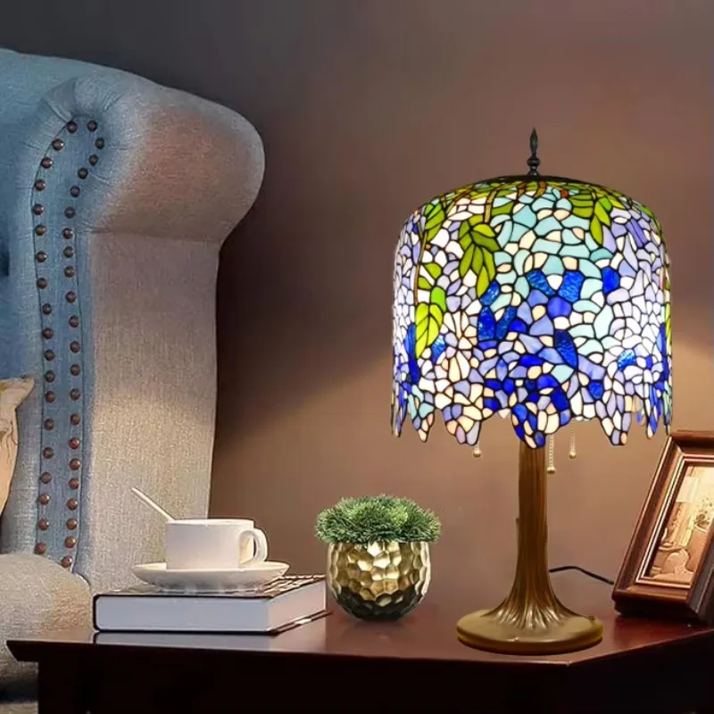 

Wisteria fancy stained glass desk lamp handmade lampshade bedroom study ambient light