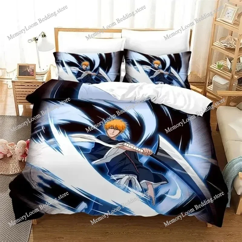 Anime Series Popular Bleach Kurosaki Ichigo Bedding Set Full/Queen Size Duvet Cover Pillowcase Kids Bedroom Decor Soft Set