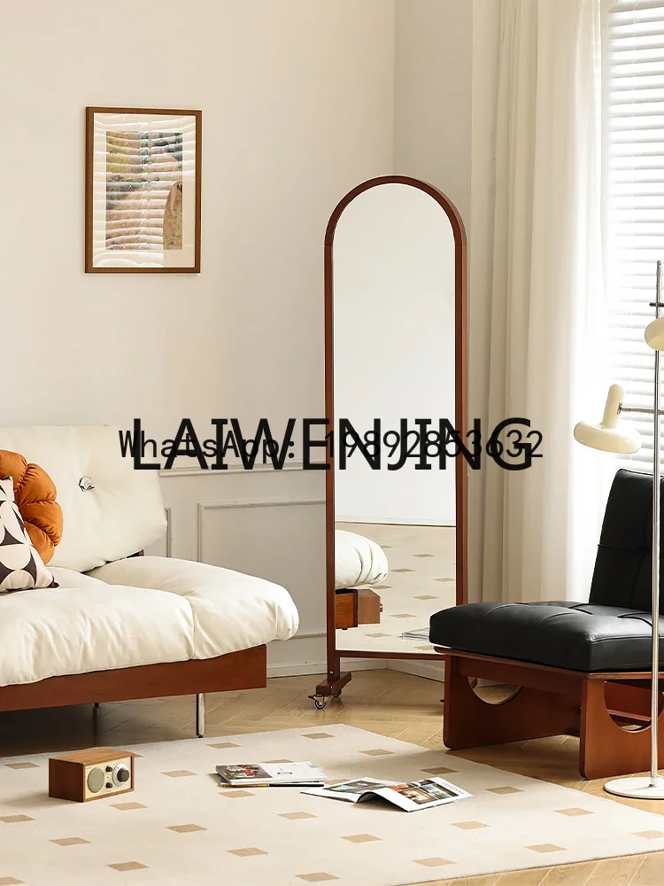 

b196Solid Wood Dressing Movable Mirror Full Body Floor Mirror Storage Magazine Rack the Newspaper Stand