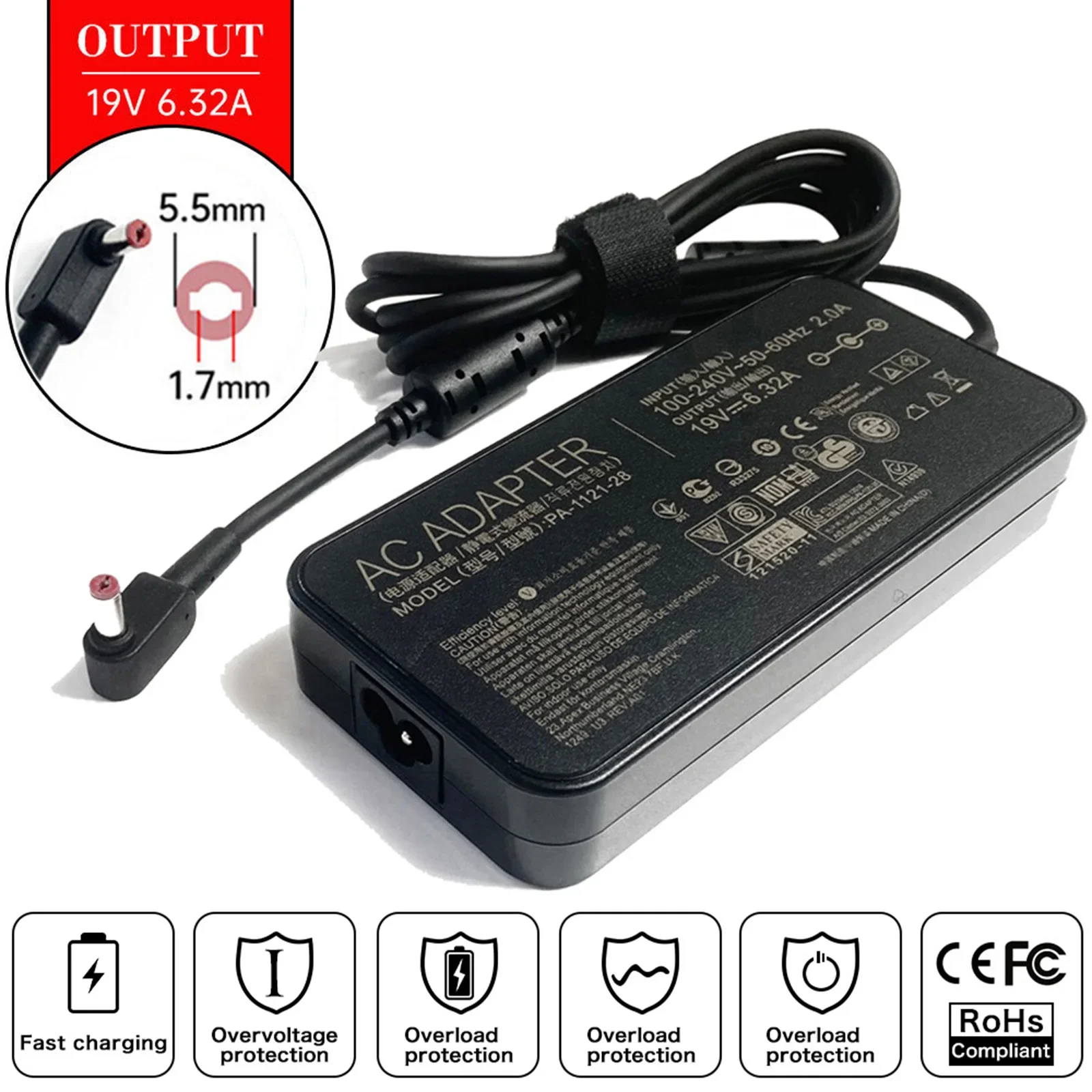 

19V 6.32A 120W Laptop Ac Adapter Charger For Acer Aspire 5951G PA-1121-16AW KP.12003.001 PA-1121-16