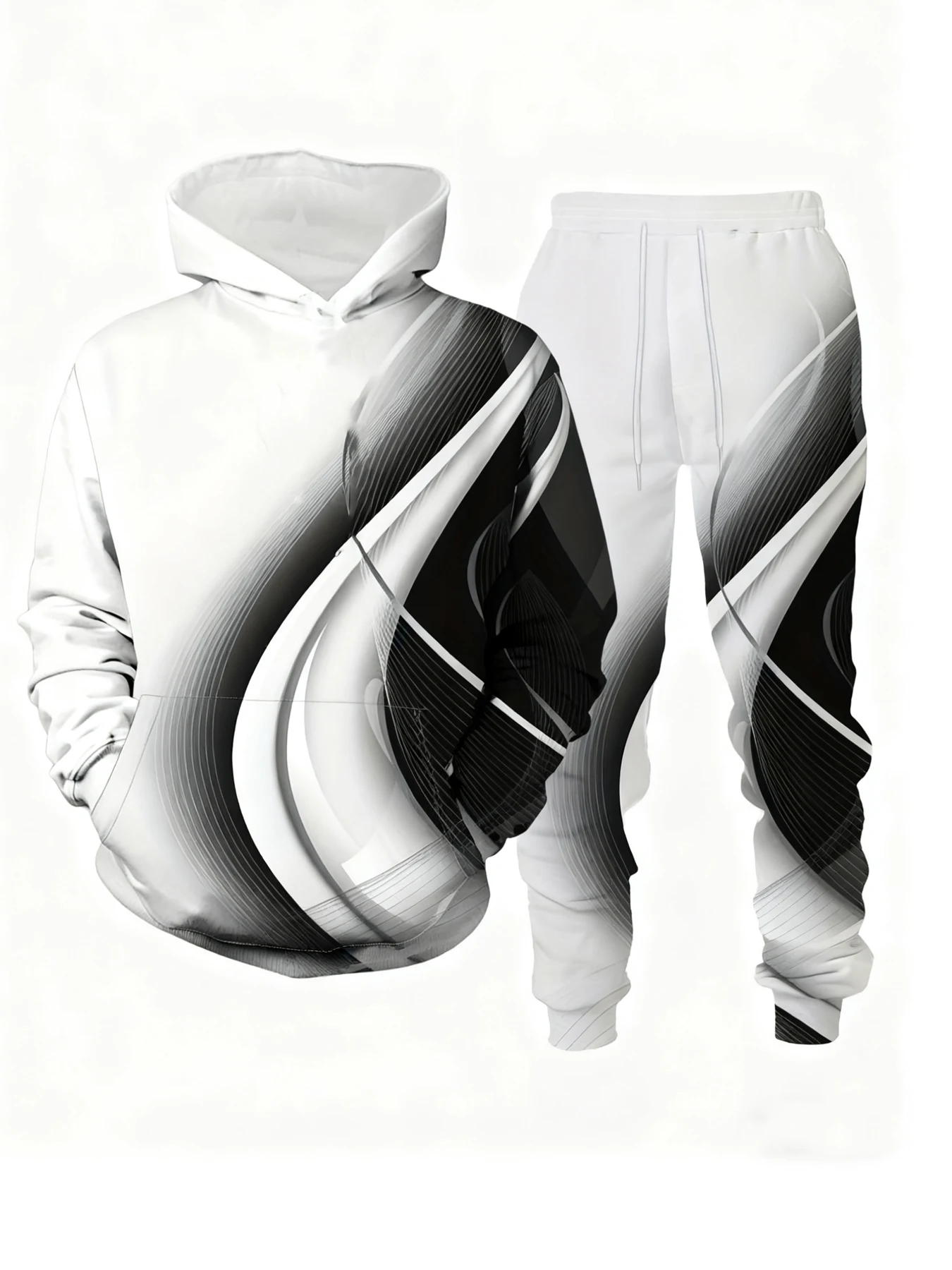 جديد وصول عادية الشتاء الخريف الهندسة نمط ثلاثية الأبعاد مطبوعة هوديي وسراويل مجموعة رياضية 2 قطعة مجموعة ملابس رياضية الرجال الملابس Su #1