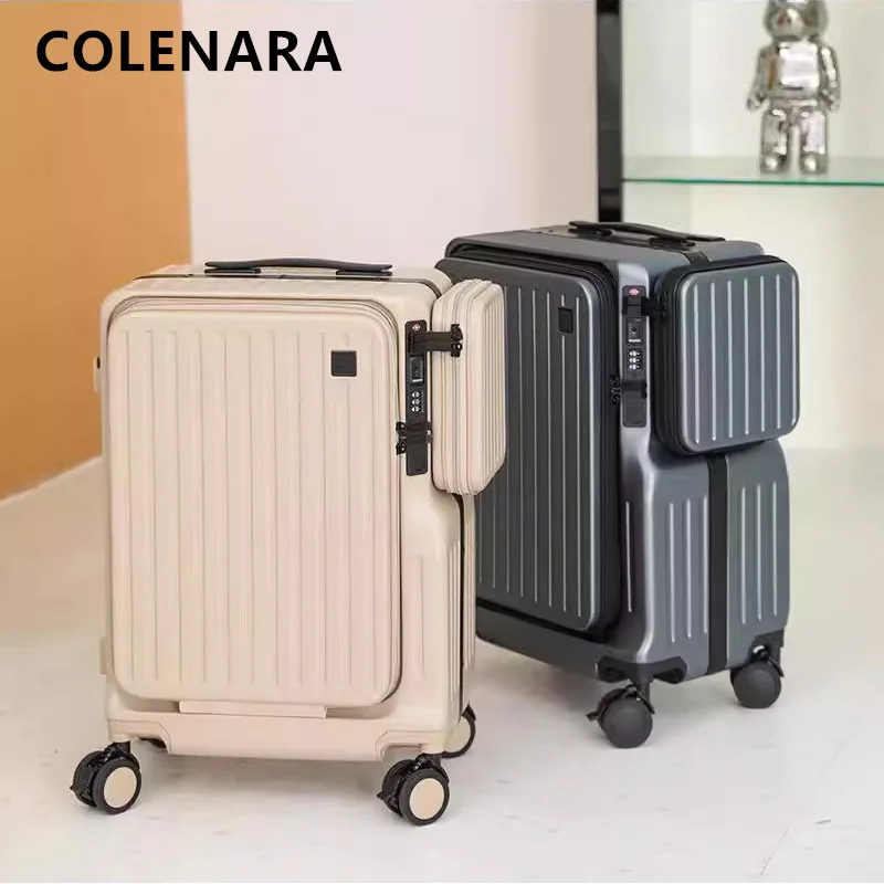 

COLENARA Luggage Travel Bag Front Opening Boarding Box 20 Inch ABS + PC Trolley Case USB Charging Password Box Rolling Suitcase