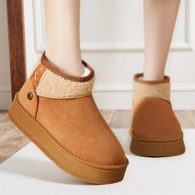 

Warm Plush Outdoor Women Cotton Shoes Thick Platform Non Slip Winter Snow Boots for Ladies Cold Resistant Cozy Suede Footwear