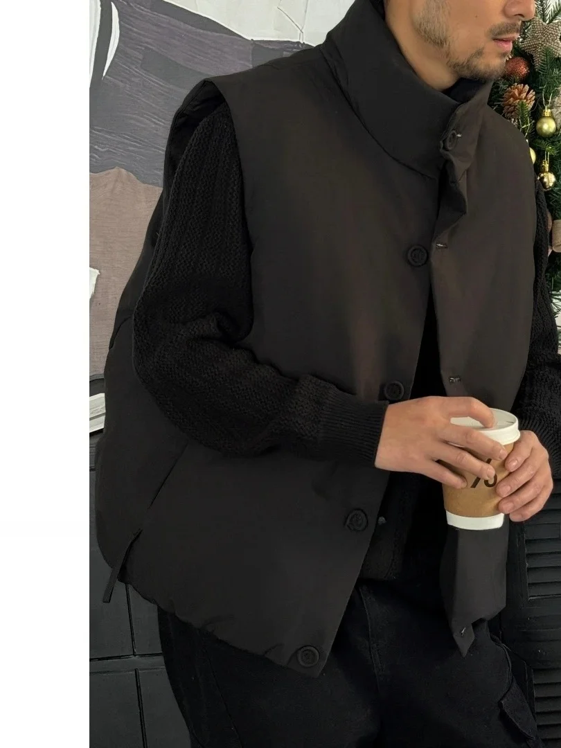 

Мужской пуховый жилет с воротником-стойкой, модный, универсальный, теплый зимний, в корейском стиле, трендовый, брендовый, из полиэфирного волокна, повседневный