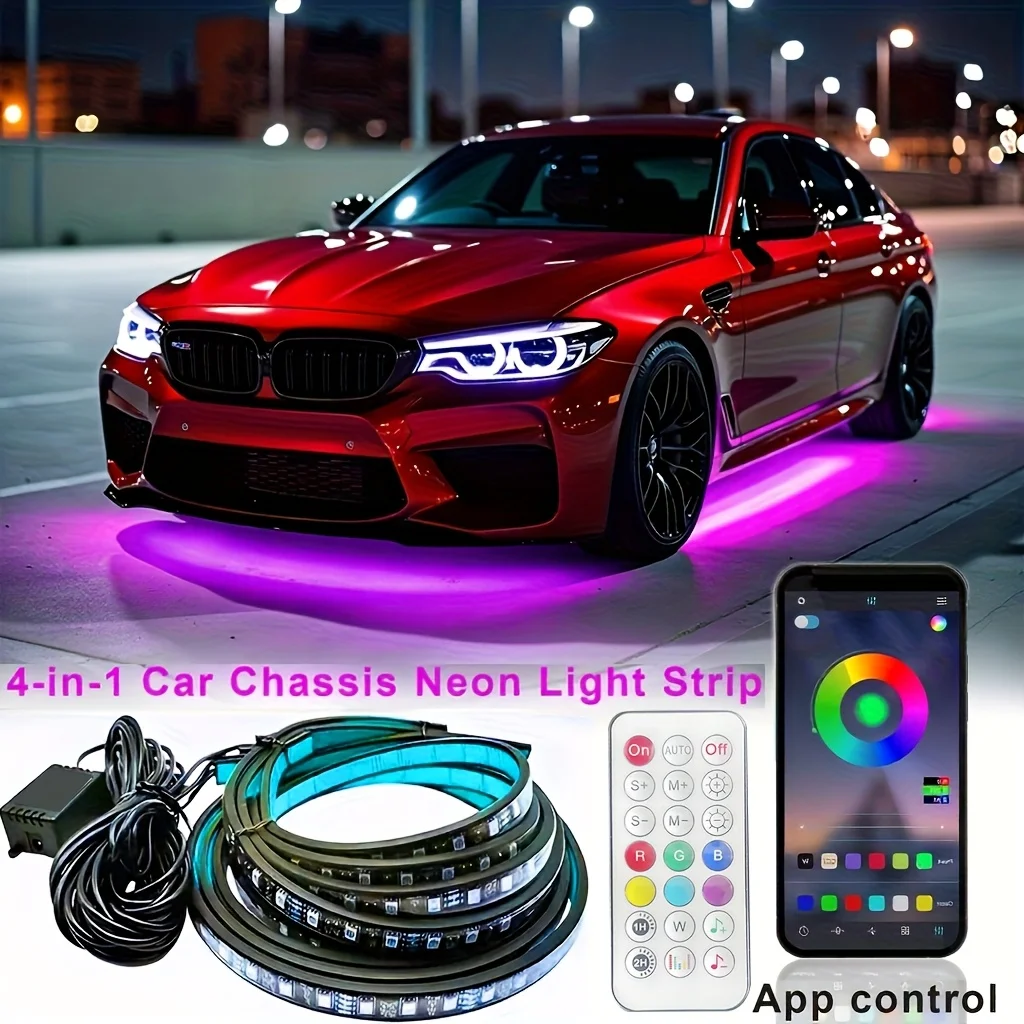 

N8 Car Underbody Light Strip Kit, Chase Color RGB+IC LED, New External Chassis Multi-Neon Light Strip, APP Application And Remote Control, Women'S Car Parts, Men'S Car Parts Gifts, Without Battery