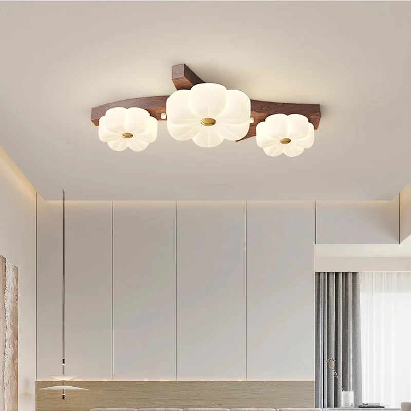 New Mid-Century Vintage Pendant Lamps Creative Flower Solid Wood Linear Eye Protection chandelier for Dining Bar Table Kitchen