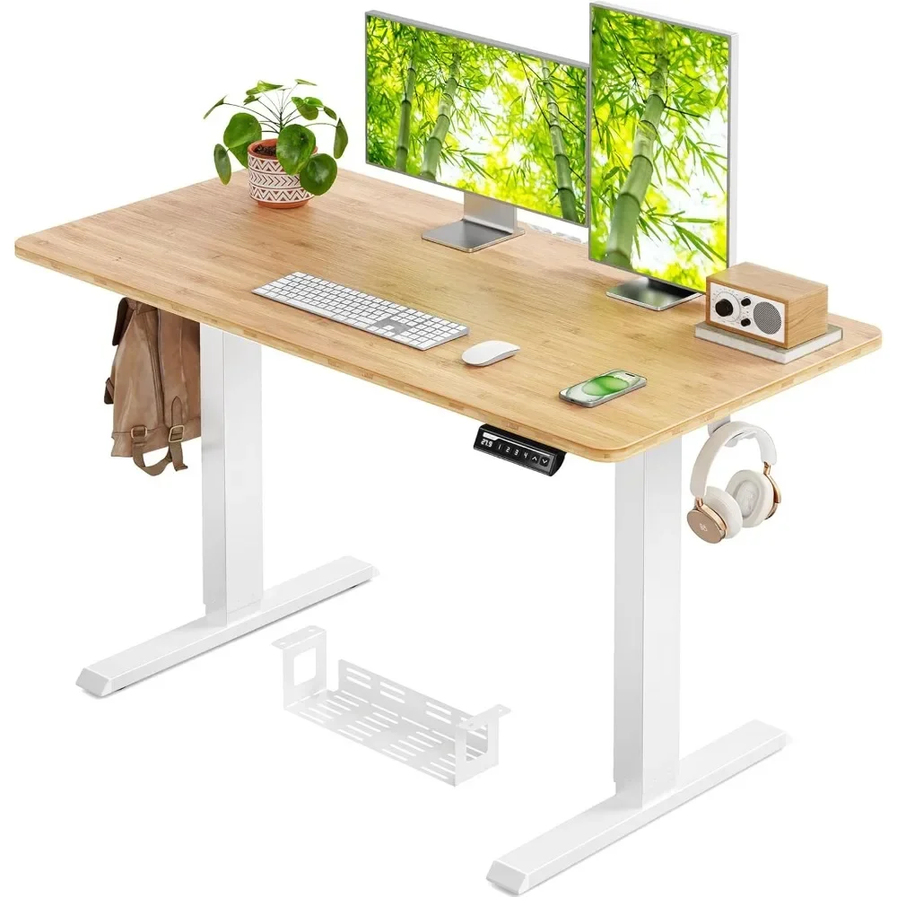 Whole Piece Standing Desk with Bamboo Desktop, Adjustable Stand Up Desk for Home Office