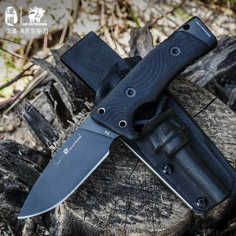 

Hx Outdoors Camping Fixed Blade Multi Knife Tactical D2 Knives HRC59 High Hardness With Hammer Titanium K-sheath