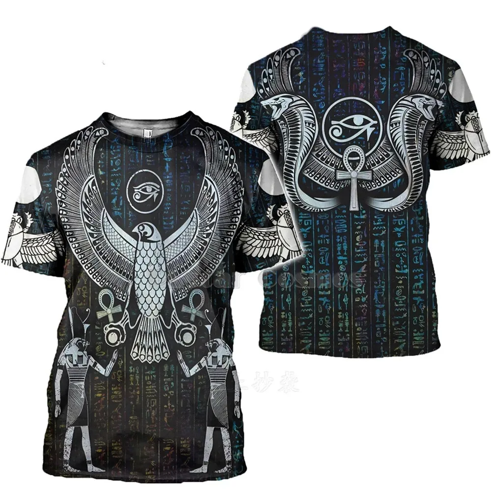 2024 جديد الرجال الطوطم المصري ثلاثية الأبعاد مطبوعة تي شيرت الصيف مضحك الرجعية سر القديمة حورس Harajuku قصيرة الأكمام في الهواء الطلق القمصان