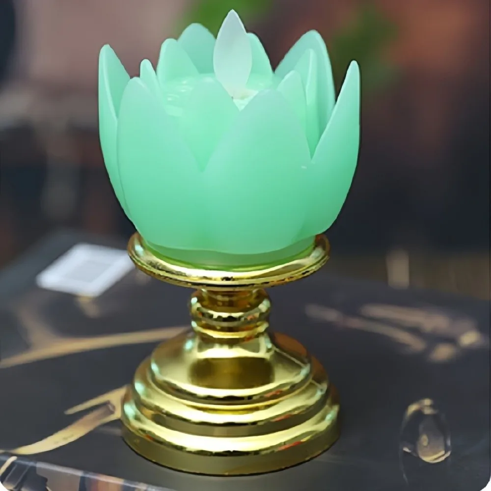 New Prayer LED Candle Lamp Colorful Long-lasting Light Lotus Lamp Battery Operated Simulated Candlestick Buddhist Decoration