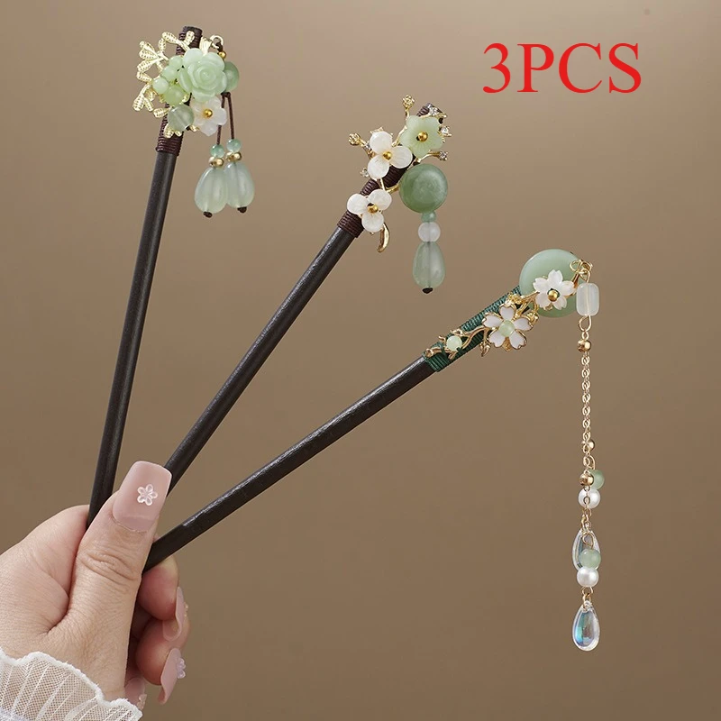 

1/2/3 PCS Chinese wooden fringed hairpin super fairy flower wooden hairpin ancient cheongsam Hanfu disc hairpin hairpin headgear
