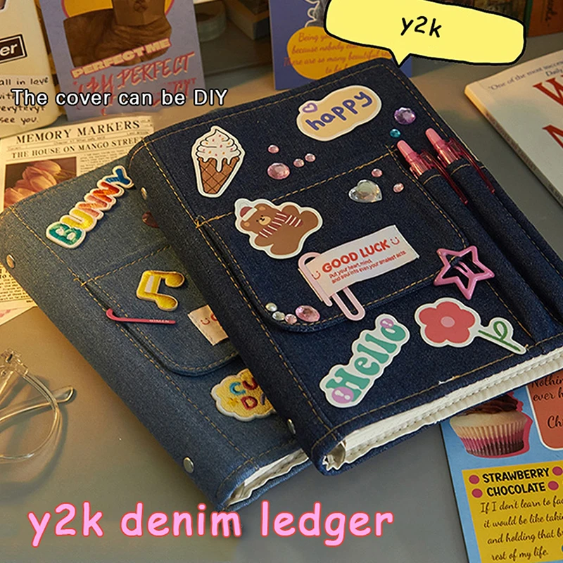 creative denim notebooks binder journal hand ledger diario com bolso girl notebook armazenamento de papelaria material escolar coreano 01