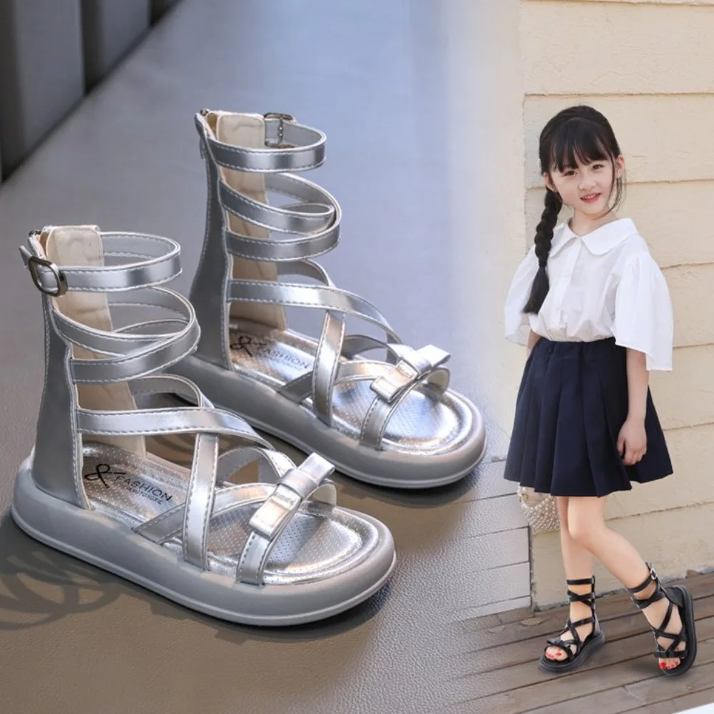 

Summer Kids Thick Bottom Sandals Fashion Woven Girls Hollow-out Gladiator Sandals Trend School Children's Causal Roman Sandals