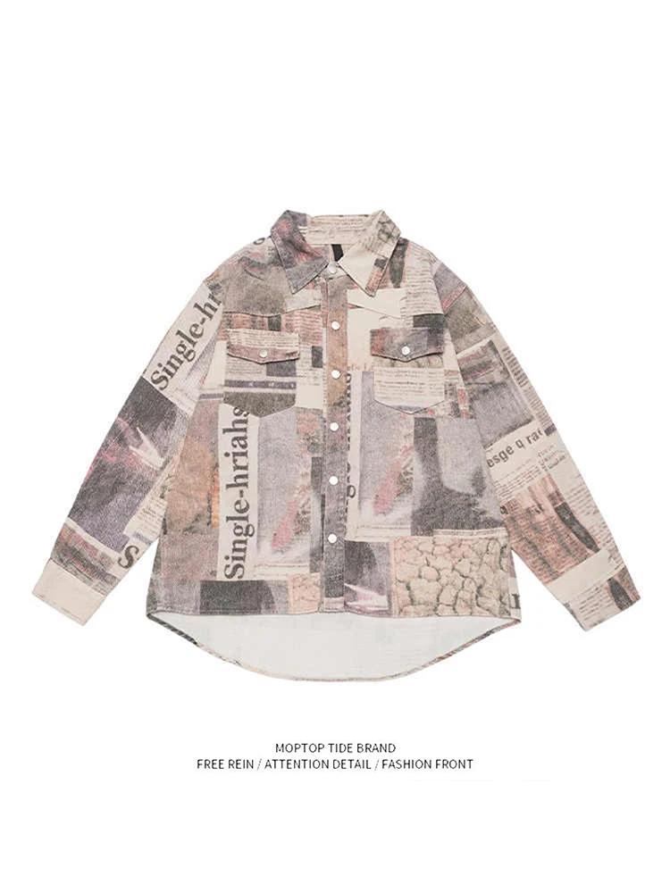 

Loose Casual Mr. WH Jeans Print irt Jaet Men's Faion Brand Versatile Loose Fit Leisure Jaet Top for Youth