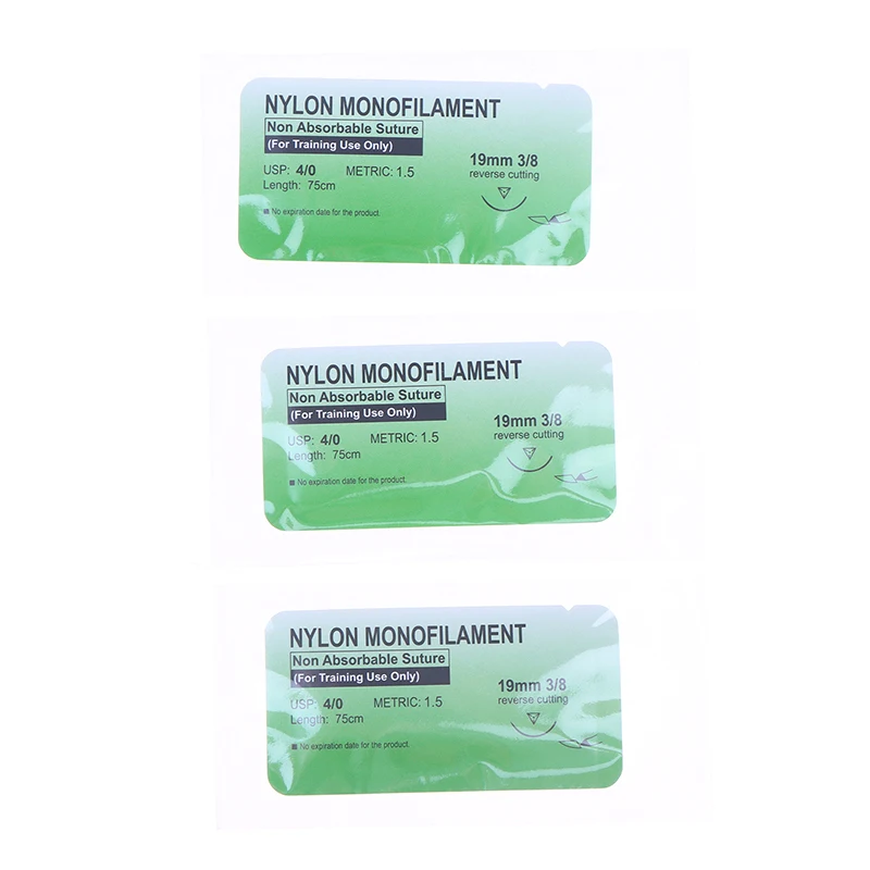 

50 шт. 4/0 медицинская нить для швов, нейлоновый шелковый комплект для ветеринарной практики, без травм для обучения студентов-медиков