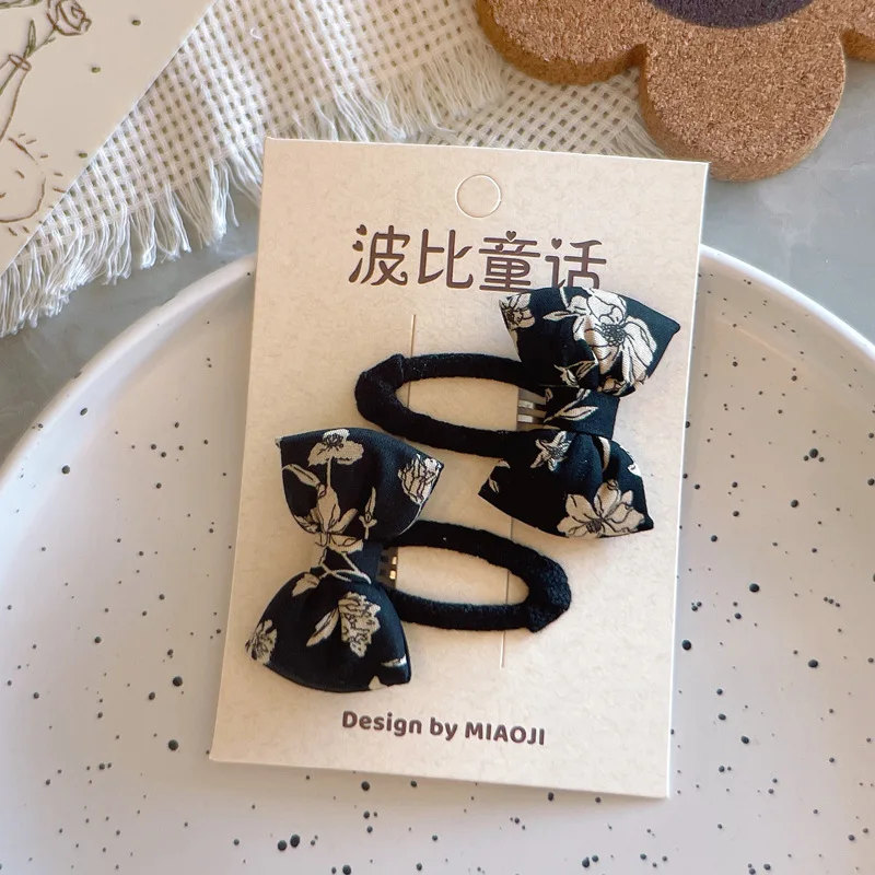 

Plaid Bow Hair Clips Fall Black Panda Barrette Pair Cute Kids Comfy Hairpins Animal Design Daily Use