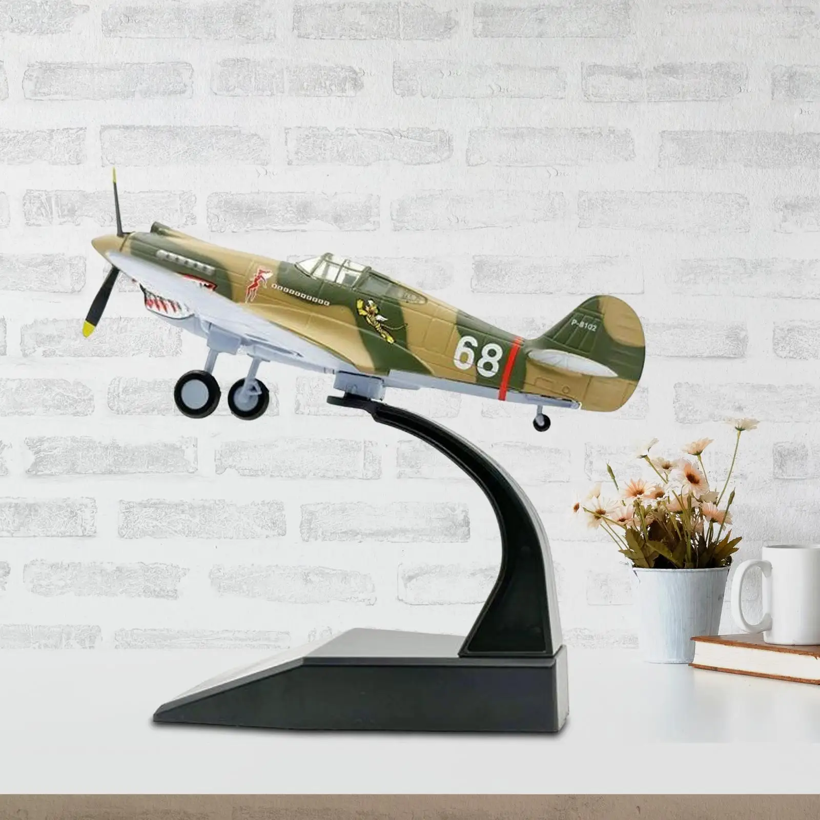 P40 Collectables Diecast 1: 72 Plane Model with Stand with Base Diecast Fighter for Cafe Office Bookshelf Bedroom Decor