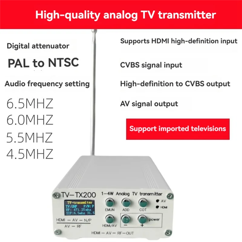 Transmissor de TV analógico PHILE-TV-TX200 VHF/UHF com suporte para transmissor de sinal analógico de antena GP de alto desempenho HD/AV