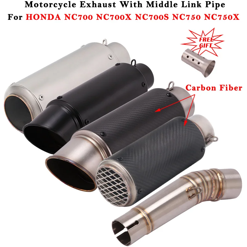 Slip On For HONDA NC700 NC700X NC700S NC750 NC750X Motorcycle Exhaust System Modifiied Carbon Fiber Muffler With Middl Link Pipe