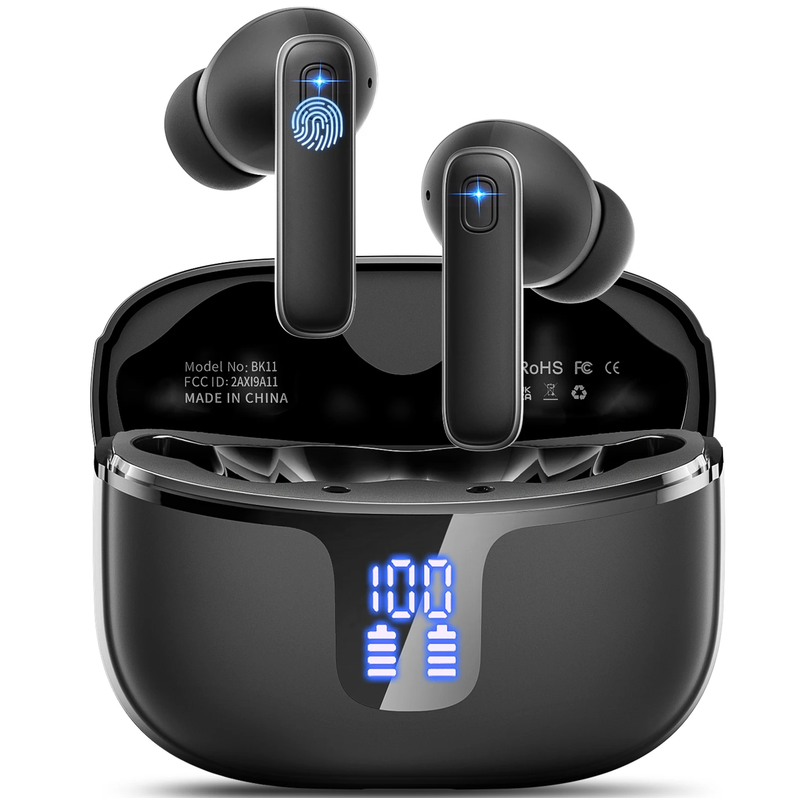 Wireless Earbuds, Bluetooth 5.3 Headphones in Ear with 4 ENC Mics, 40H Playtime LED Display Wireless Earphones.