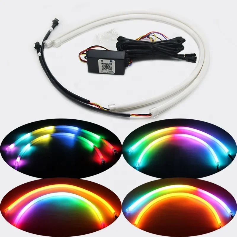 Car Motorcycle LED Light Strip DRL RGB Chasing Color Changing Sequential Yellow Turn Signal  APP Controller 60cm 30cm