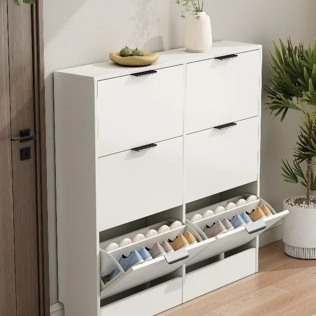 Modern simple shoe cabinet 17cm tipping bucket shoe cabinet at home door, narrow foyer cabinet white large-capacity storage