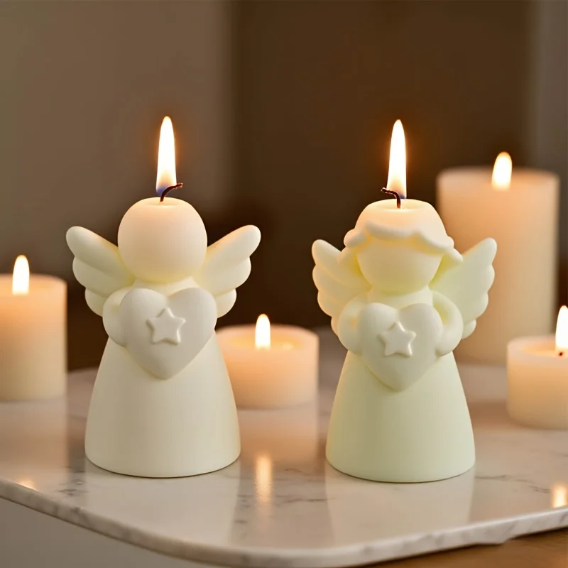 Home Desktop Decoration Silicone Mold 2pcs - Heart Angel Design for Resin Candle & Plaster Ornament, Perfect Holiday Gift