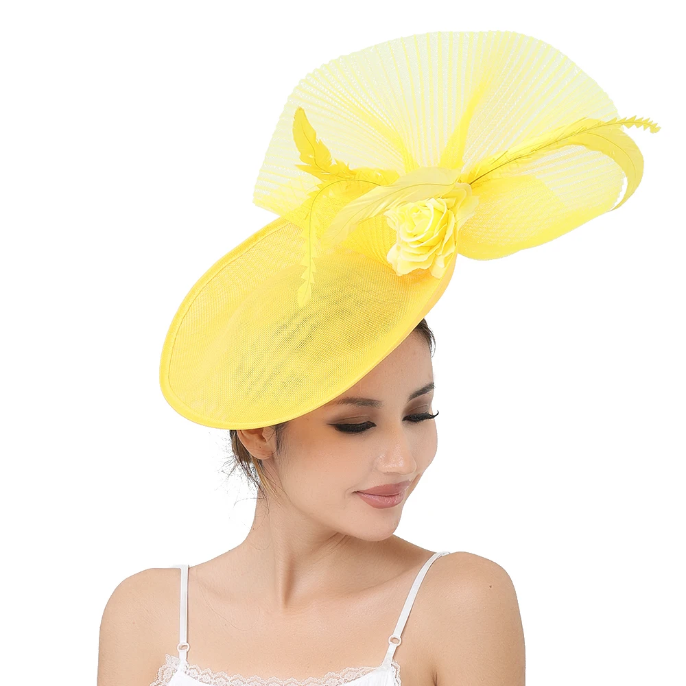 Elegant bride Lady Women Wedding New Fascinator Hat Hairpins Flower Hair Accessories Women Church Hat Cocktail Feather Headwear