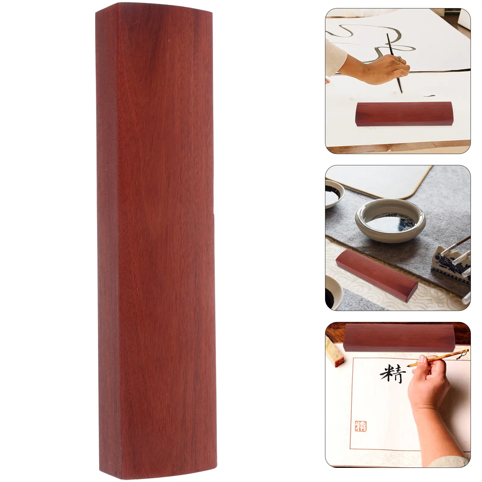 

Red Sandalwood Calligraphy Paperweight Rectangular Heavy Wooden Desk Weight for Brush Pen Holder Painting Writing Office Study