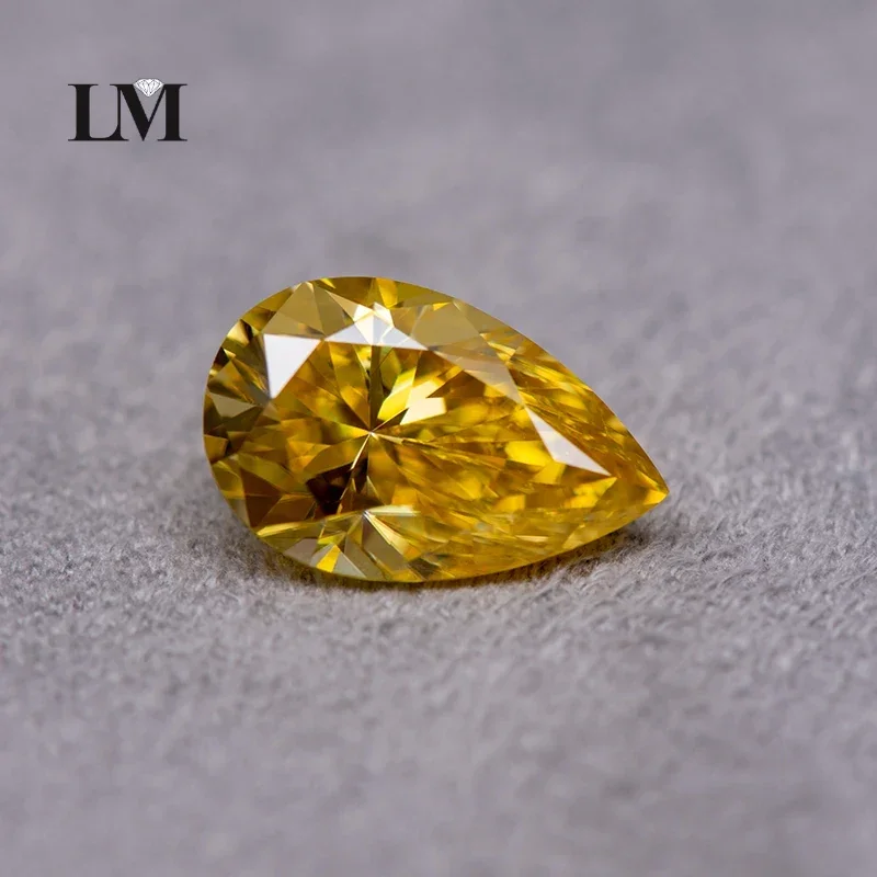 

Moissanite Stone Lemon Yellow Colour Pear Cut Gemstone Lab Created Diamond Jewelry Making Materials Comes With GRA Certificate