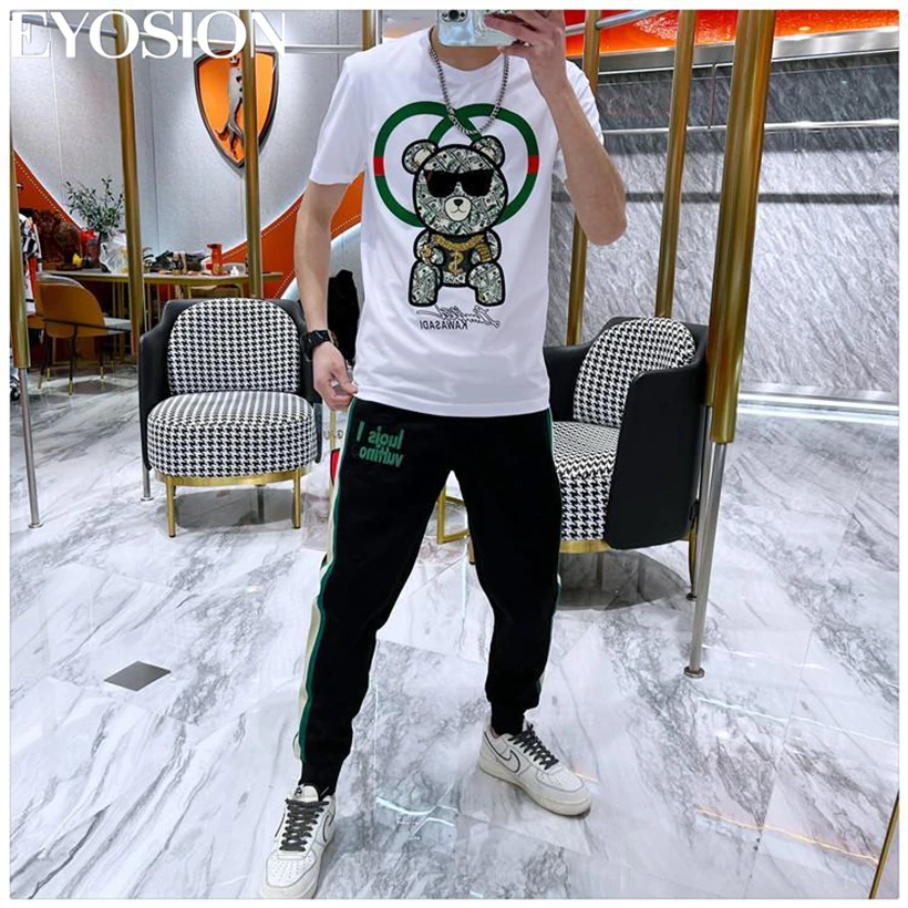 New Summer Men\'s T Shirt 2022 Fashion Bear Dollar Print Hip Hop Short Sleeve Casual Cotton Streetwear Top Tees O-neck Plus Size