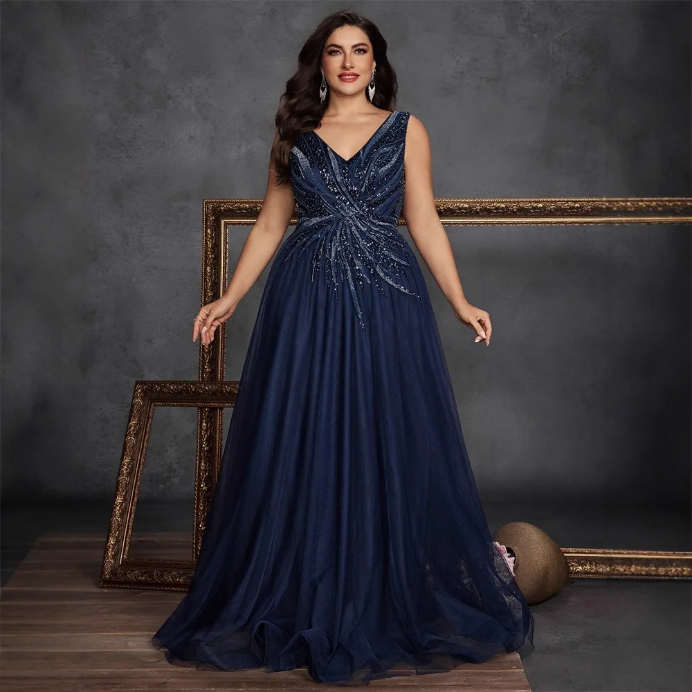 ชุดราตรีปักลายสำหรับคุณแม่ ไซส์พลัส สำหรับงานพรอมหรืองานเลี้ยง ออกแบบเซ็กซี่สำหรับสาวอวบอัด ผ้าไหมเอวต่ำ