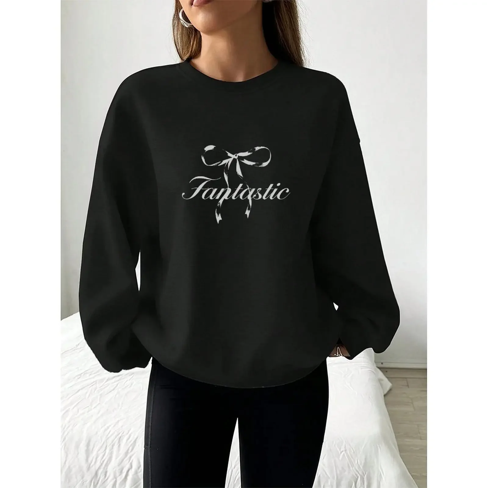 

Women's Sweatshirts O-Neck Printed Classic Letter Loose Casual Sports Pullovers Velvet Long Sleeve Sweater Winter For Women