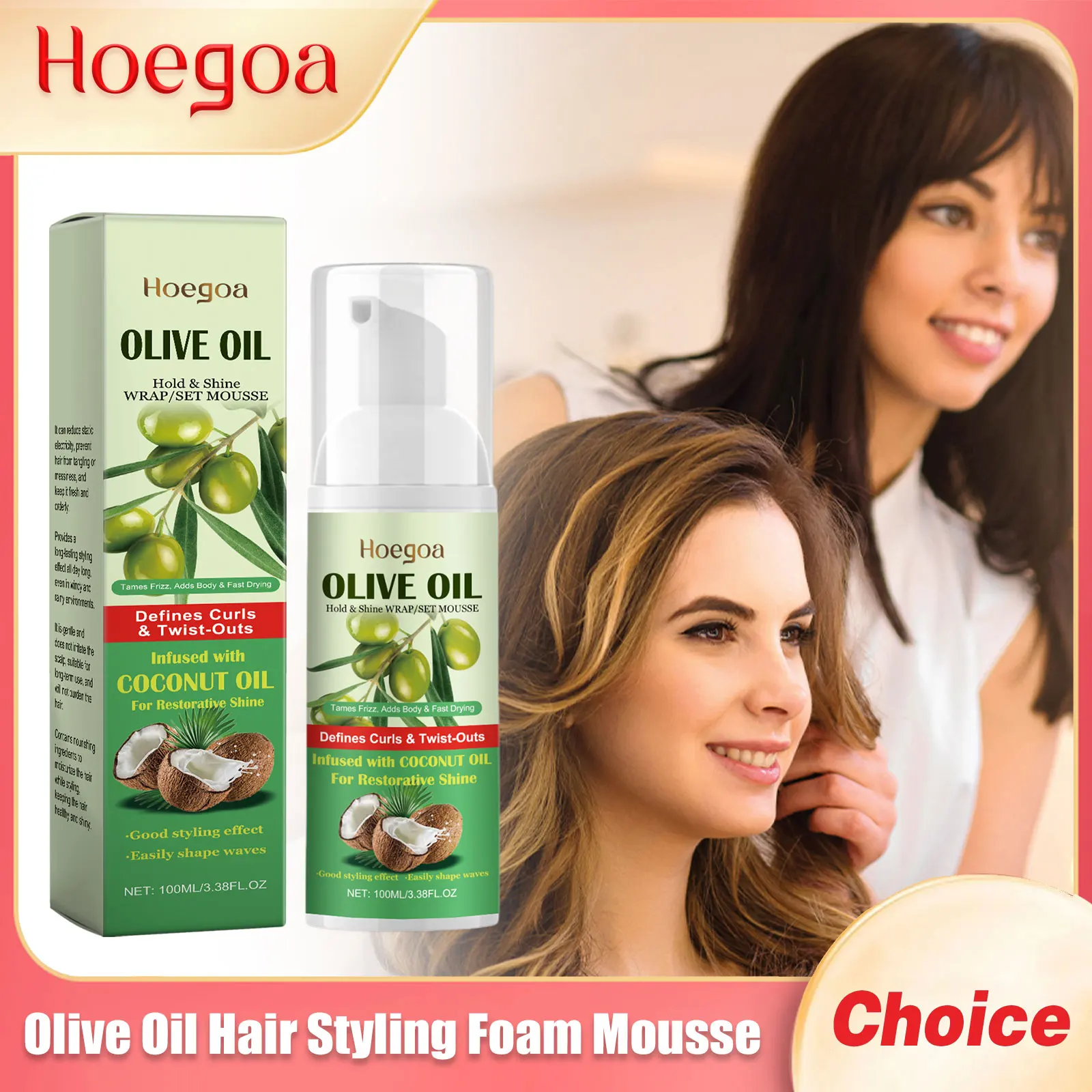 Hoegoa Olive Oil Hair Styling Foam Mousse Edges Control Finished Molding Non Greasy Keep Fixed Curly Hair Shaping Foam Mousses