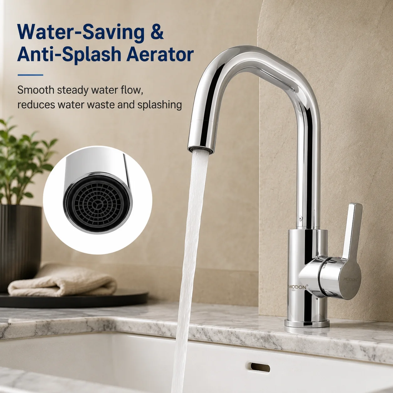 

Polished Chrome 304 Stainless Steel Kitchen Faucet, 360° Swivel Hot Cold Tap for Farmhouse RV Easy Install