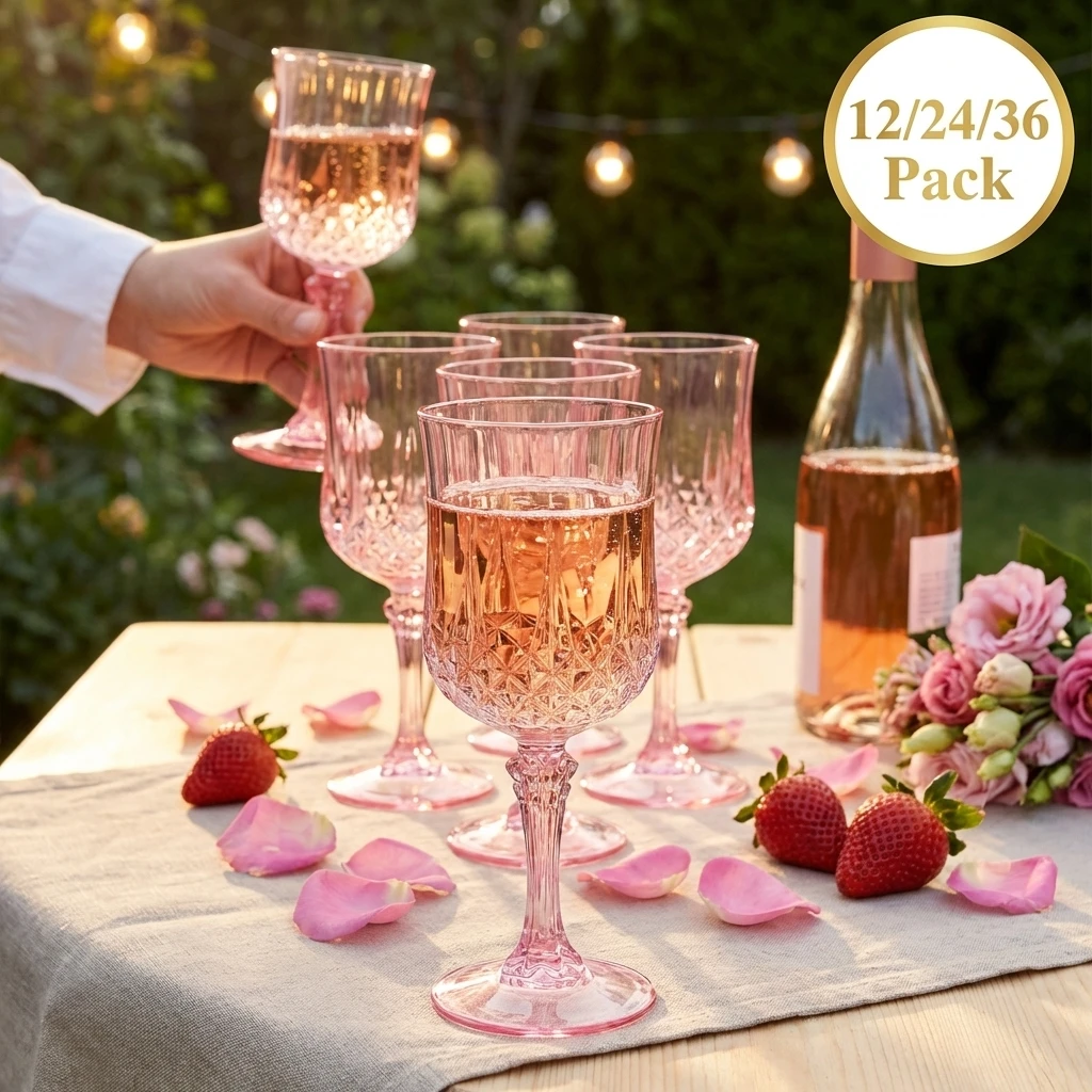 12/24/36 flûtes à champagne en plastique réutilisables, verres à vin élégants, flûtes à champagne roses pour mariage, fête, bar à vin, faciles à nettoyer