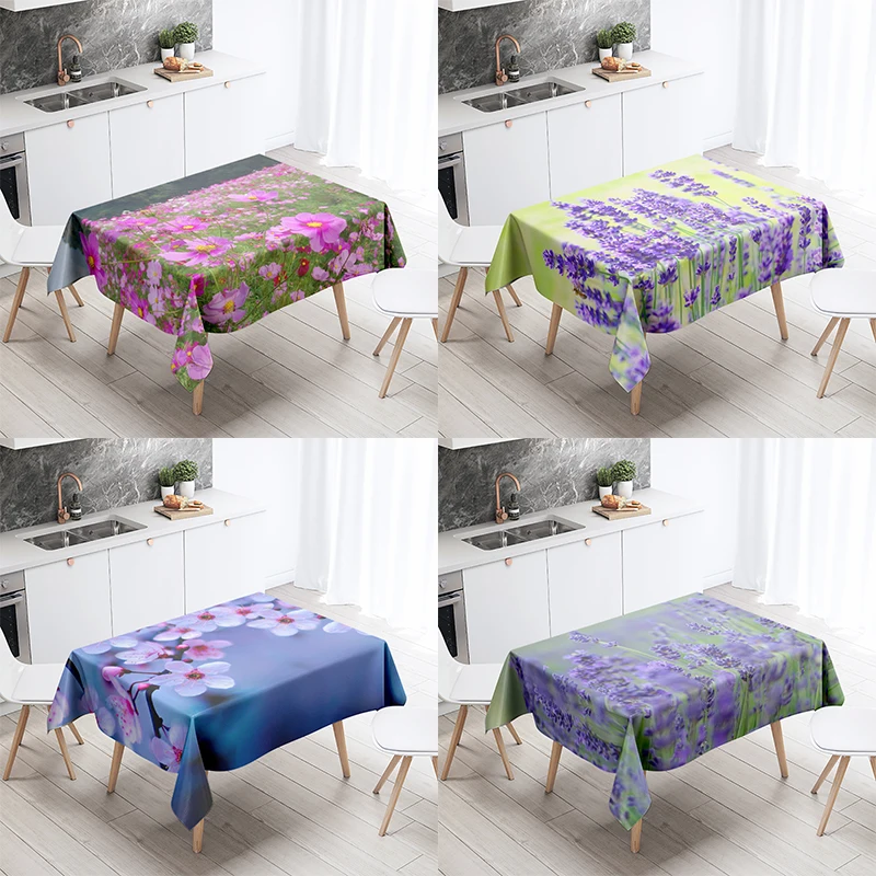 Colorful Flower Tablecloth Floral  Anti-Stain Waterproof Rectangular Kitchen Dining Table Home Decoration