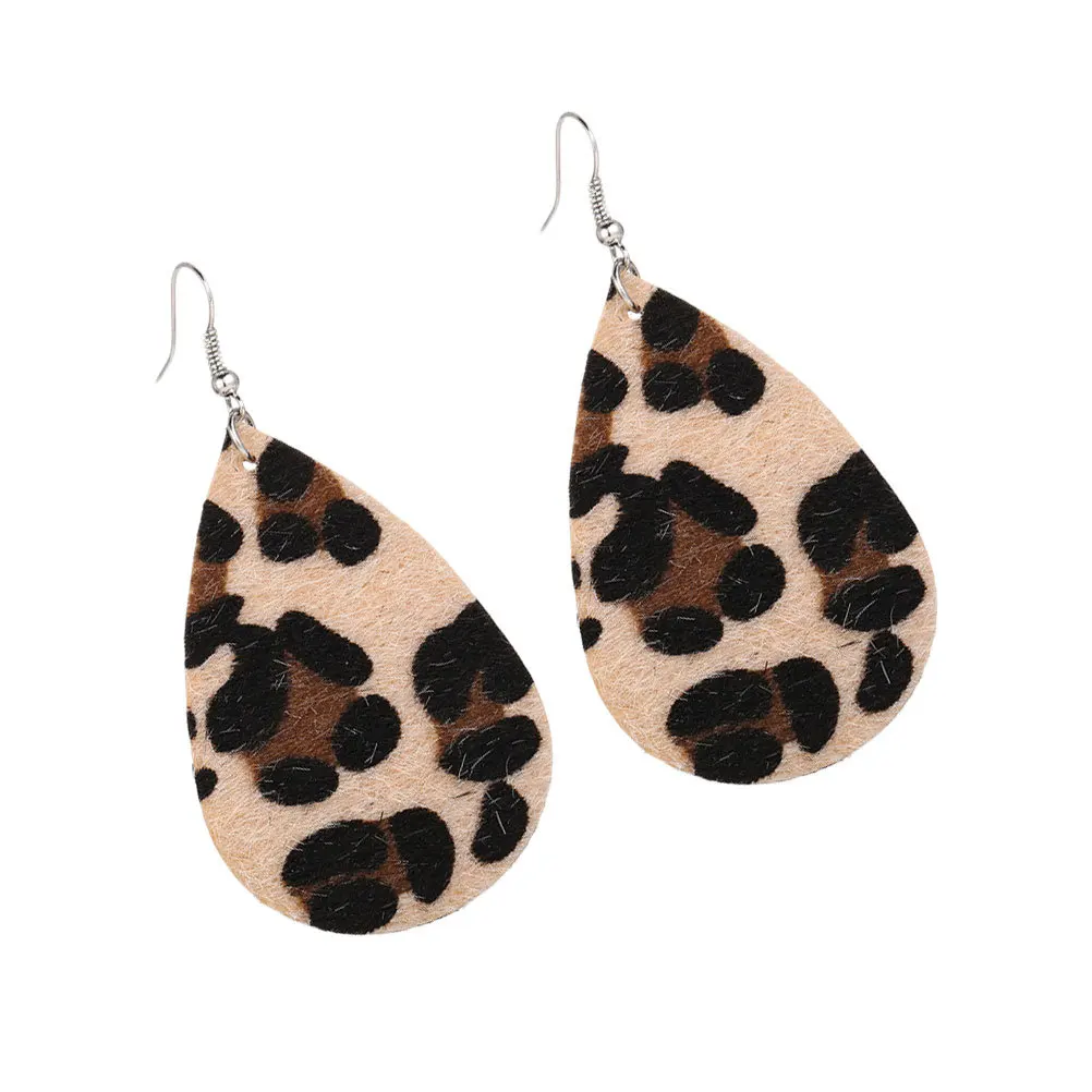 여성을위한 워터 드롭 레오파드 프린트 귀걸이 우아한 댕글러 드롭 모양 인공 보석 패션 이어밥