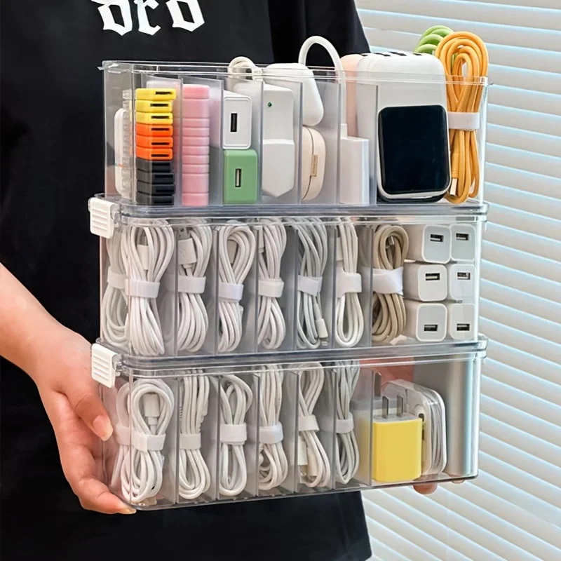 Large Capacity Desktop Cable Storage Box Dust Proof Charger Wire Organizer for Headphone & Cable Management