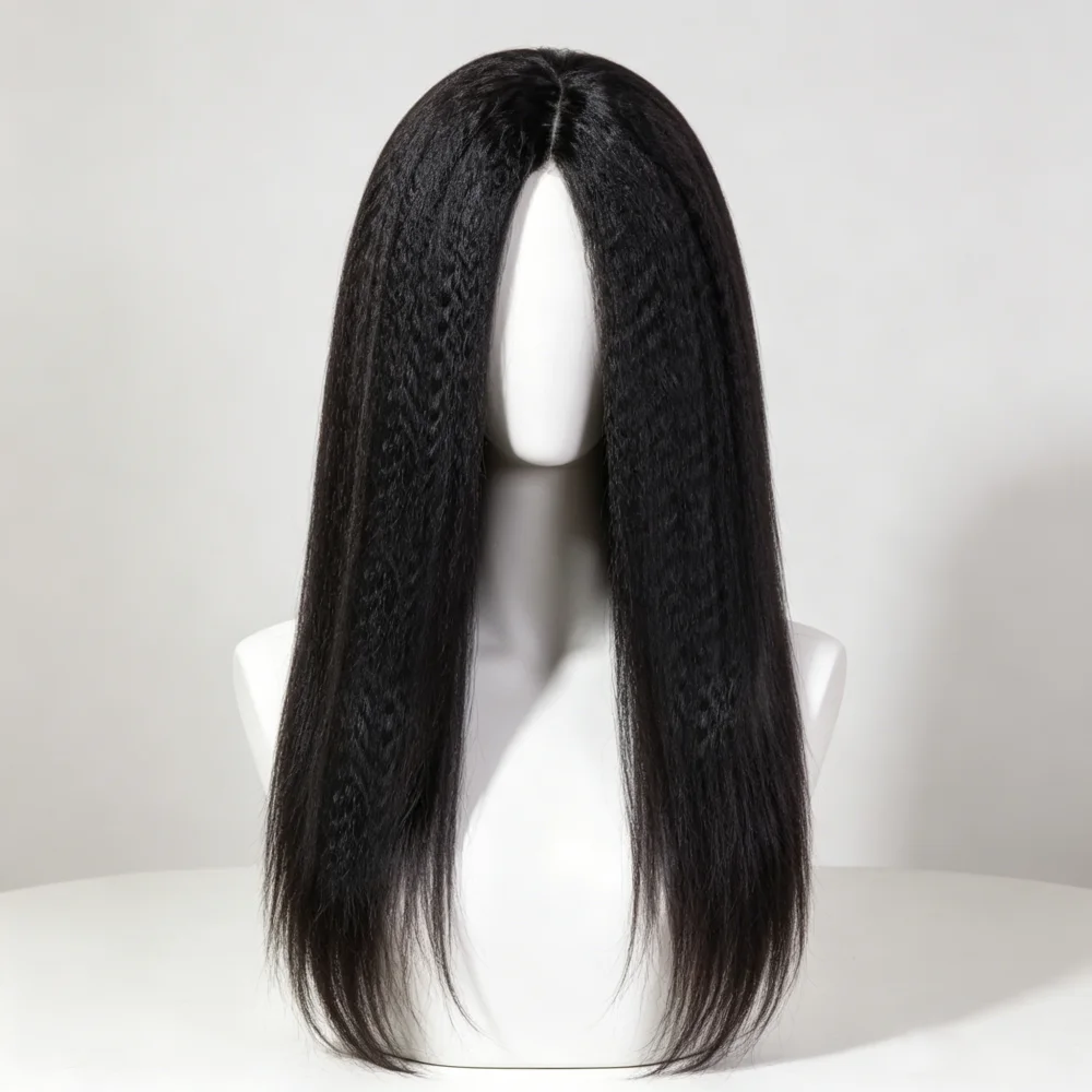 

Soft Yaki 26 inch180 Density Black Kinky straight Preplucked Lace Front Wig For Women Natural Hairline Synthetic BabyHair